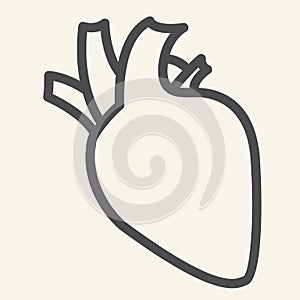 Heart organ line icon. Human heart with aorta and arteries outline style pictogram on white background. Medical health