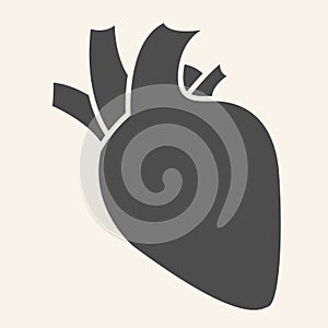 Heart organ solid icon. Human heart with aorta and arteries glyph style pictogram on white background. Medical health