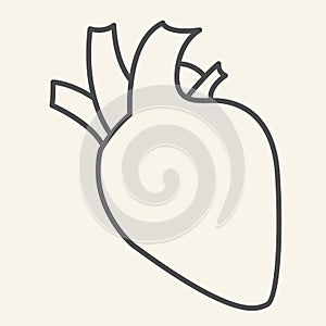 Heart organ thin line icon. Human heart with aorta and arteries outline style pictogram on white background. Medical