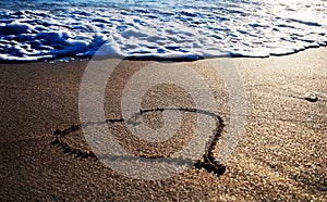 Heart outline on the wet sand