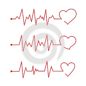 Heart pace line with heart shape. Cardiology clinic logo. Abstract ECG heartbeat line. Valentines day design.