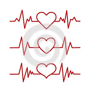 Heart pace line with heart shape. Cardiology clinic logo. Abstract ECG heartbeat line. Valentines day design.