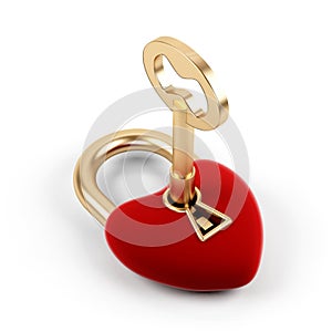 Heart padlock on a white background.