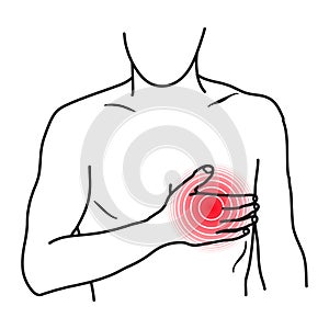 Heart pain icon, angina chest pain symptom