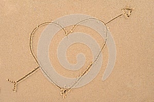 Heart painted as a love symbol in the sand