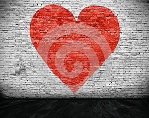 Heart painted on brick wall