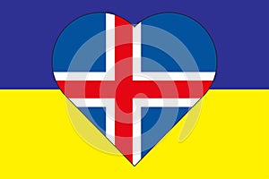 Heart painted in the colors of the flag of Iceland on the flag of Ukraine. Illustration of a heart with the national symbol of