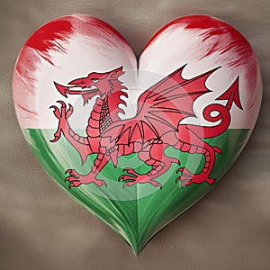 heart painted with Republic of the Wales flag , generated by AI