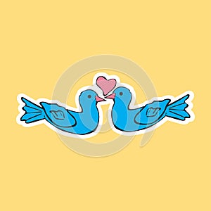 heart with a pair of lovebirds. Vector illustration decorative design