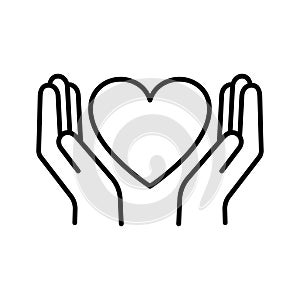 Heart palms icon. Heart saving hands love charity. Healthcare hands holding heart