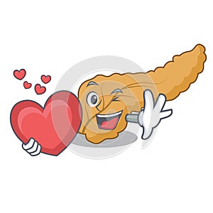 With heart pancreas mascot cartoon style