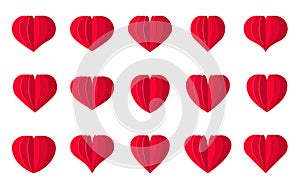 Heart paper cut love Valentine 3d icon set vector