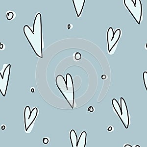 seamless pattern, , hand drawn hearts on blue and gray background