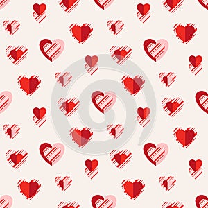 Heart pattern, candy cane, peppermint striped textured hearts seamless background
