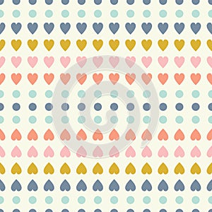 Heart pattern with dots. Geometric colourful vector seamless repeat design background.