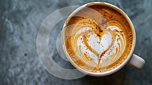 Heart Patterned Coffee Cup Brews Love-filled Aroma, Ai Generated