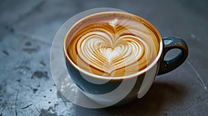 Heart Patterned Coffee Cup Brews Love-filled Aroma, Ai Generated