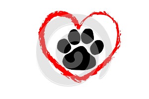 heart with paw icon on white background