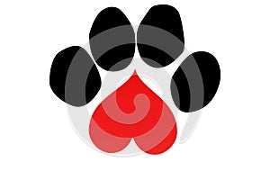 Heart paw print logo on white background.