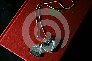 Heart pendant on the book