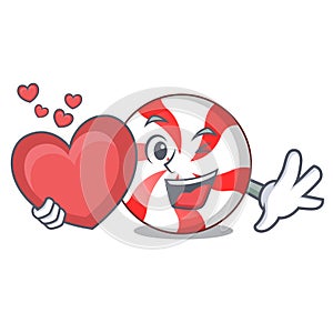 With heart peppermint candy mascot cartoon