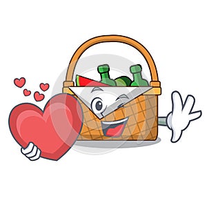 With heart picnic basket mascot cartoon