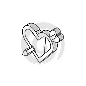 heart pierced arow isometric icon vector illustration