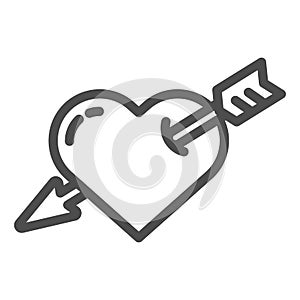 Heart pierced with arrow line icon. Love vector illustration isolated on white. Valentine heart outline style design