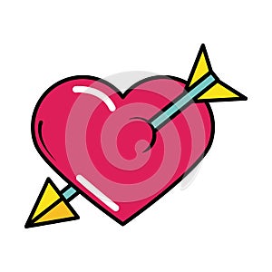 Heart pierced arrow pop art comic style, icon