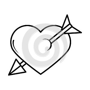 Heart pierced arrow pop art comic style, icon