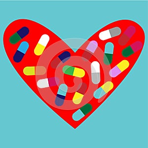Heart with pills.