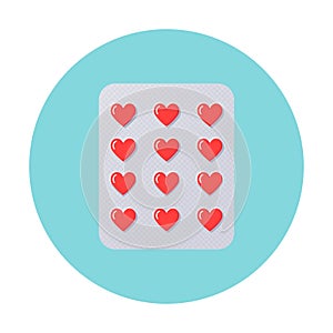 Heart Pills in Blister Pack. Love, Therapy, Counseling Illustration