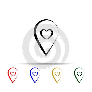 heart in pin multi color style icon. Simple thin line, outline vector of wedding icons for ui and ux, website or mobile