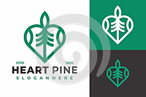 Heart Pine Tree logo design vector symbol icon illustration