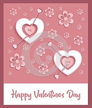 Heart, pink greeting card, flower background