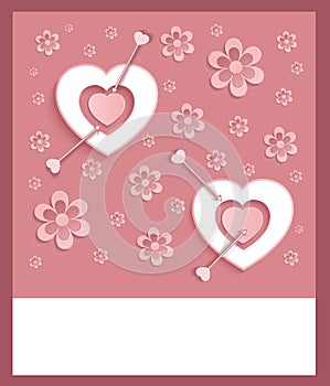 Corazón rosa tarjeta de felicitación flor vacío 