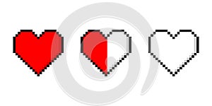 Heart pixel icon set simple design. vector