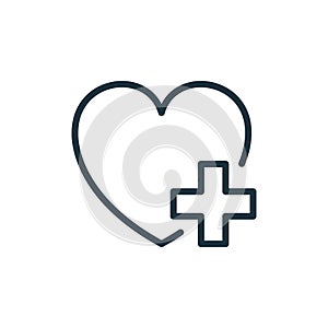 Heart with Plus Line Icon. Donation Concept. Charity and Humanitarian Aid Linear Pictogram. Healthcare Assistance