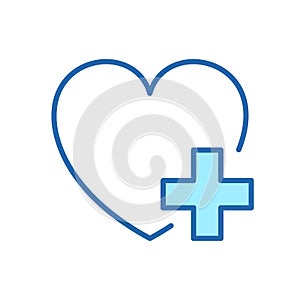 Heart with Plus Line Icon. Donation Concept. Charity and Humanitarian Aid Linear Pictogram. Healthcare Assistance