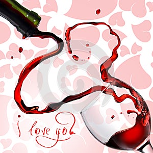 Heart from pouring red wine in goblet