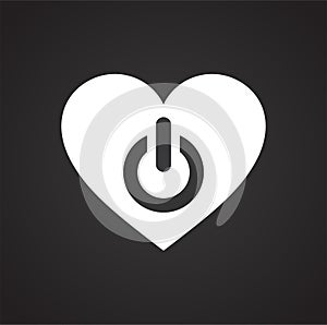 Heart power button icon on black background for graphic and web design, Modern simple vector sign. Internet concept. Trendy symbol