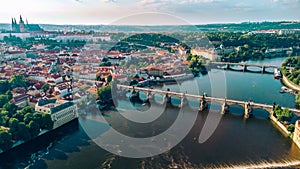 The heart of Prague - a bird`s eye view of the Charles Bridge..Czech Republic..