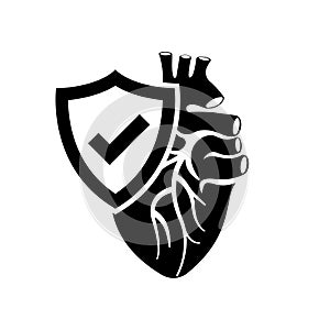 Heart protection is a black icon. Safety human. Vector.