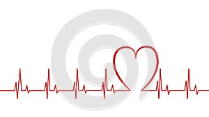 Heart pulse, cardiogram line vector illustration isolated on white background, heartbeat