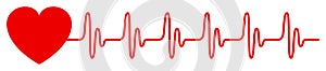 Heart pulse, cardiogram sign, heartbeat, one line - vector