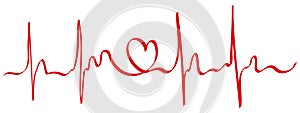 Heart pulse continuous line drawn by hand in red color. Love concept. Heartbeat cardiogram, medical background. Digital