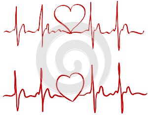 Heart pulse continuous line drawn by hand in red color. Love concept. Heartbeat cardiogram, medical background. Digital