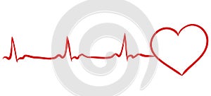 Heart pulse continuous line drawn by hand in red color. Love concept. Heartbeat cardiogram, medical background. Digital