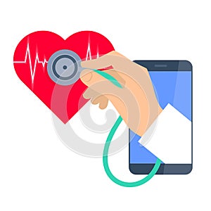 Heart pulse examination by phone. Telemedicine and telehealth.