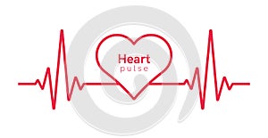 Heart pulse. Heartbeat line, cardiogram. Red and white colors. Beautiful healthcare, medical background. Modern simple design.